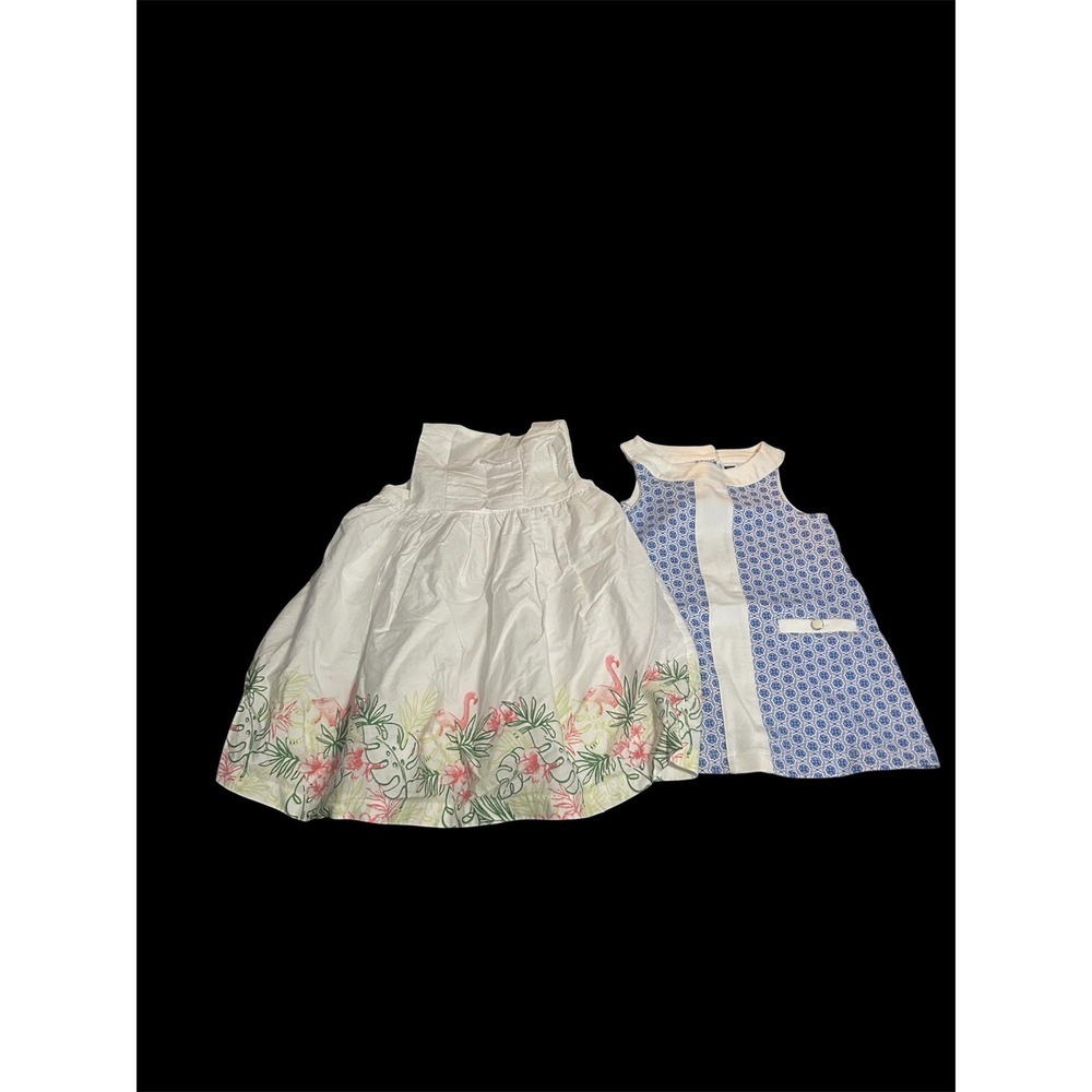 2 Janie and Jack Summer 12-18M Pink Flamingo Dress + Blue & White dress